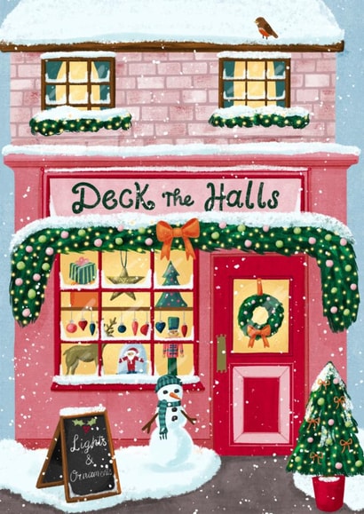 Classic Christmas Card - Deck The Halls - Cosy Shop Front created by Silky Rose Design