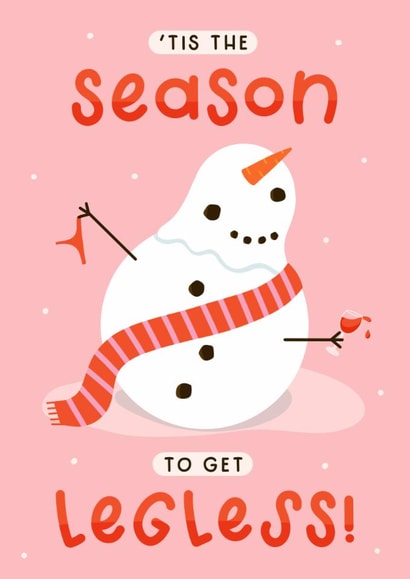 Funny Legless Snowman Christmas Card - Drunk Snowman created by Joanne Hawker