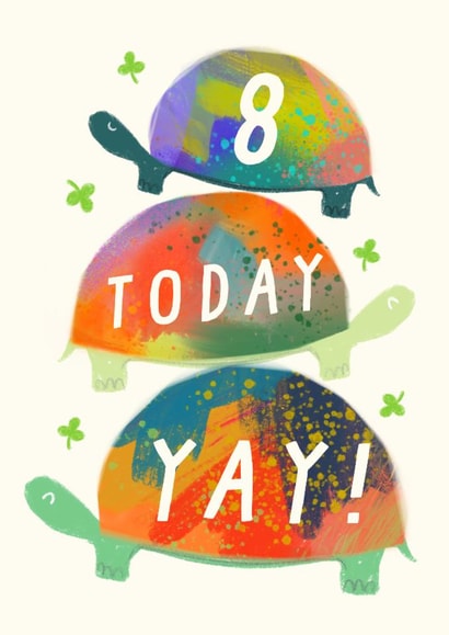 Cute 8th Birthday Card - Tortoise - 8 Today Yay! created by URGHH Card Co.