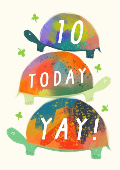 Cute 10th Birthday Card - Tortoise - 10 Today Yay! created by URGHH Card Co.