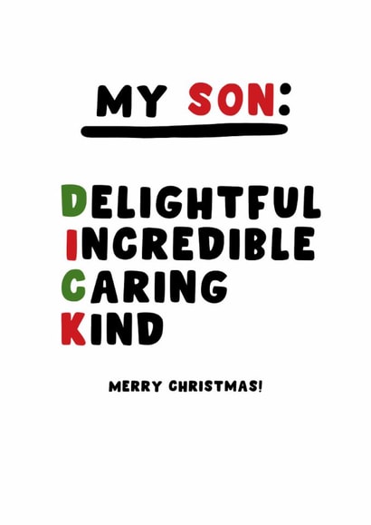 Cheeky Christmas Card - For Son - Dick created by Pink Peach Cards