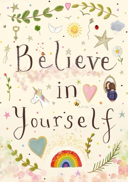 Cute Good Luck/Just Because Card - Believe In Yourself - Rainbow created by Love Lucy Illustration