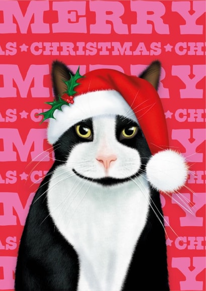 Cute Christmas Card – Tuxedo Cat created by badgerbee design