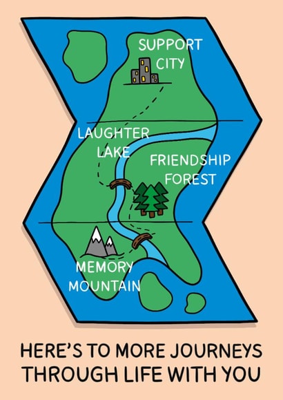Fun Love & Friendship Card - Here's To More Journeys - Map created by TeePee Creations