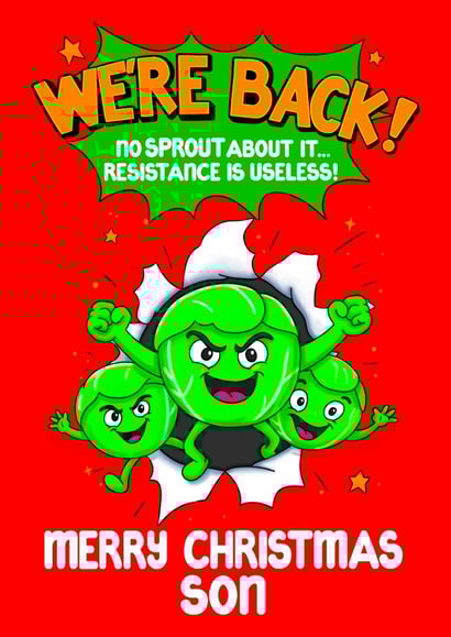 Funny Christmas Card for Son - Hates Brussell Sprouts - Festive Fun Foodie created by Louise Burgoyne