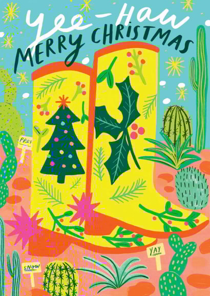 Arty Christmas Card - Cowboy Boots - Cacti created by Kerrie McNeill