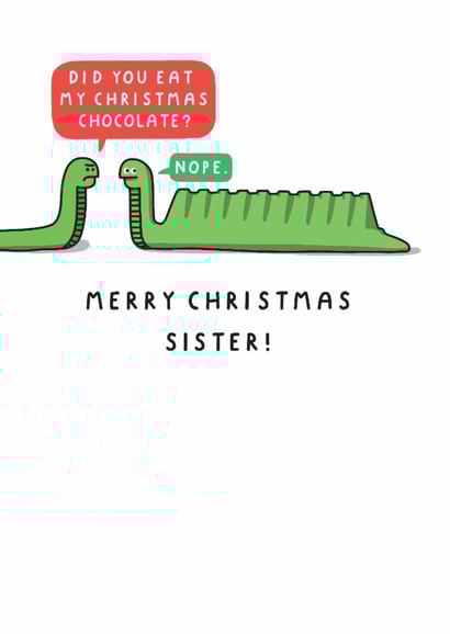 Funny Christmas Card - For Sister - Did You Eat My Christmas Chocolate Sister? created by mungo and shoddy
