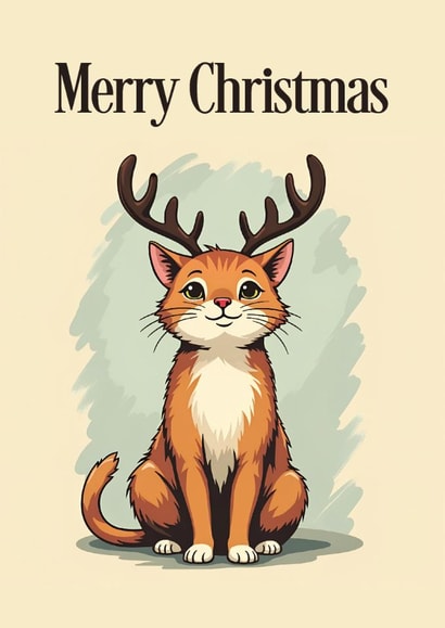 Cute Christmas Card – Cat with Antlers created by Paul Stevens