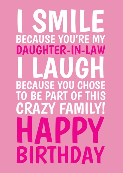 Funny Birthday Card - Daughter In Law - Crazy Family created by @Cupsie's Creations