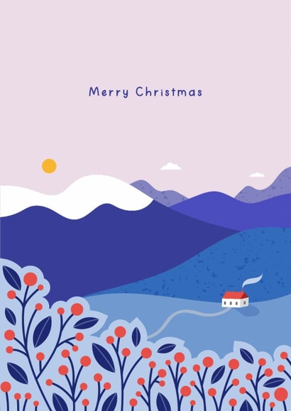 Classic Merry Christmas Card - Calm Winter Landscape - Snowy Mountains created by Joanne Hawker