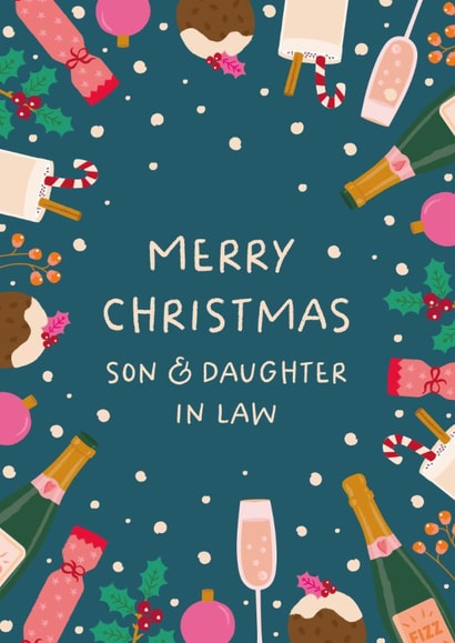 Classic Christmas Card - For Son & Daughter In Law - Festive Illustrations created by The Pattern Press