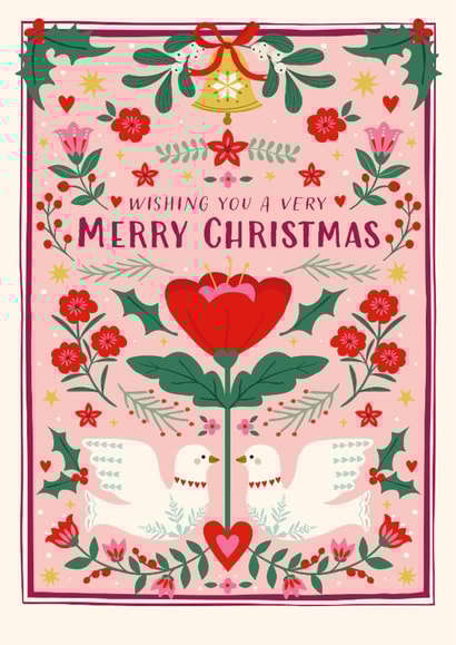 Pretty Christmas Card - Doves - Folk Florals created by Nina Raby - Jones