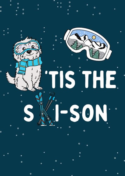 Cute Dog Christmas Card – Ski Pun – Tis the Ski-son – Funny Winter Holiday Card created by Calina Ho