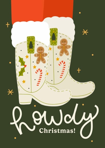 Cute Christmas Card - Howdy Christmas! - Cowboy Boots created by Abbie Imagine