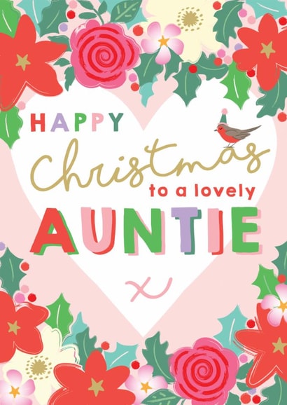 Pretty Christmas Card - Lovely Auntie - Floral Heart created by Michelle Fiedler Design