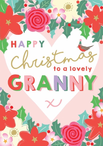 Pretty Christmas Card - Lovely Granny - Floral Heart created by Michelle Fiedler Design