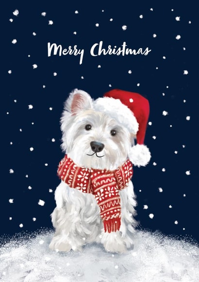 Cute Christmas Card - West Highland Terrier - Santa Hat created by Debbie Daley Illustrations