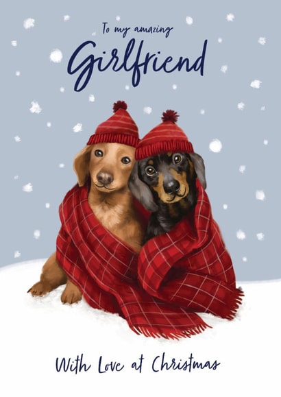 Cute Christmas Card - For Girlfriend - Sausage Dogs created by Debbie Daley Illustrations