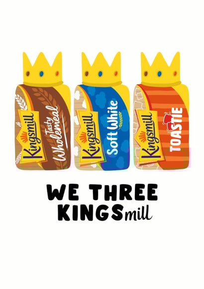 Punny Christmas Card - We Three Kingsmill - Bread Pun created by Pink Peach Cards