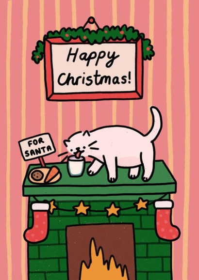 Cute Christmas Card - Milk - Cat On The Fireplace created by Wren & Wilson
