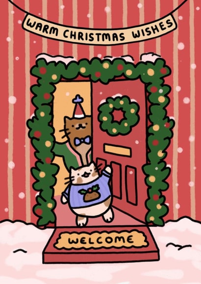 Cute Christmas Card - Warm Winter Wishes - Cats created by Wren & Wilson