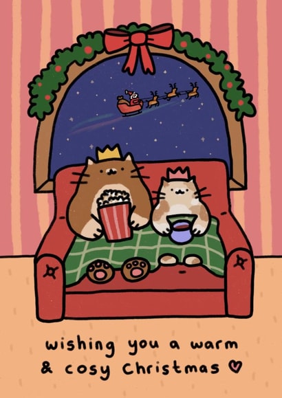 Cute Christmas Card - Wishing You A Warm & Cosy Christmas - Cats created by Wren & Wilson