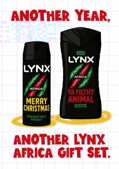 Funny Christmas Card - For Him - Another Year, Another Lynx Africa Gift Set created by Mrs Best Paper Co.