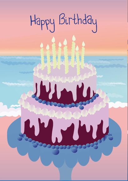 Birthday Cake on the Beach at Sunset! Happy Birthday created by leah court