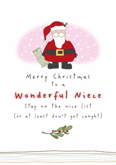 Cute Christmas Card - For Wonderful Niece - Santa created by Dandelion Stationery