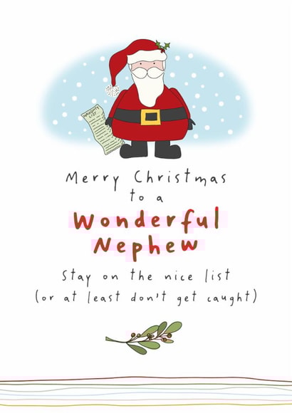 Cute Christmas Card - For Wonderful Nephew - Santa created by Dandelion Stationery