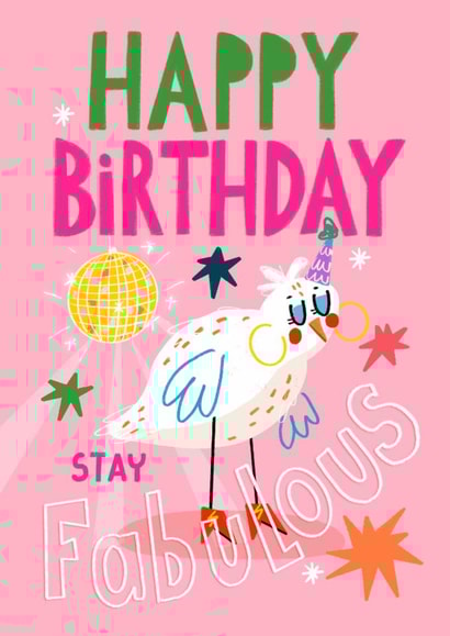 Funny Birthday Card - Fabulous Party Bird created by NICHOLA COWDERY ILLUSTRATIONS 