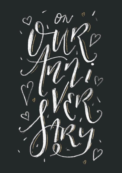 Classic Anniversary card - Our Anniversary - Blackboard and Chalk Lettering created by Rebecca Prinn