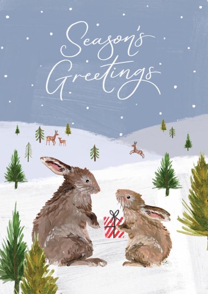 Traditional Christmas Card - Rabbits - Woodland Scene created by Making Meadows Ltd