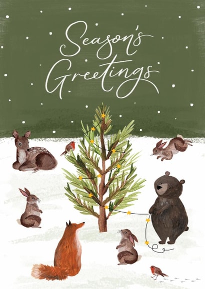Traditional Christmas Card - Season's Greetings - Woodland Animals created by Making Meadows Ltd