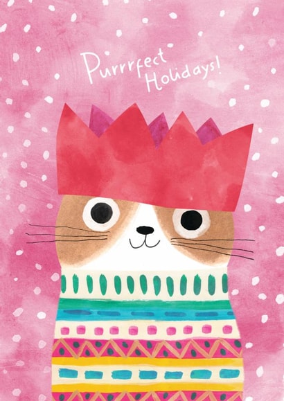 Cute Christmas Card - Cat In Paper Hat - Purrfect Holidays created by Ohh Deer