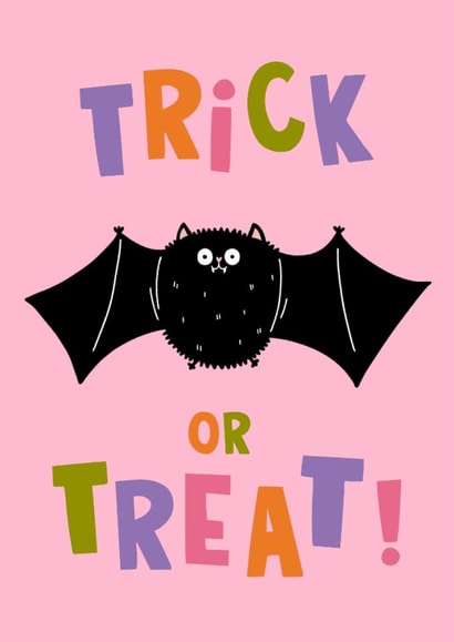 Cute Halloween Card - Trick or Treat - Bat Illustration created by Lucy Maggie Designs