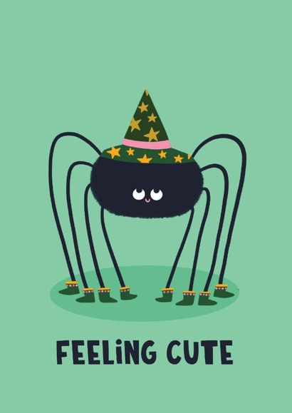 Cute Halloween Card - Feeling Cute - Spider Illustration created by Lucy Maggie Designs