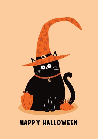 Cute Halloween Card - Happy Halloween - Witch Cat created by Lucy Maggie Designs