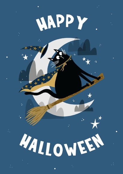 Cute Halloween Card - Happy Halloween - Black Cat created by Lucy Maggie Designs
