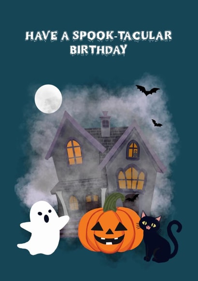 Cute Spooky October Birthday Card – Funny Haunted House Design for Friend created by Sarah Barker Illustrations