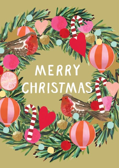 Colourful Christmas Card - Robin and Wreath - Merry Christmas created by Louise Tiler