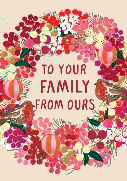 Pretty Christmas Card - Berries and Robin on Wreath - To Your Family From Ours created by Louise Tiler