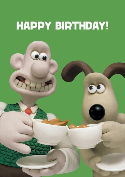 Classic Birthday Card - Wallace and Gromit - Tea Party - Cheers created by Hype Associates