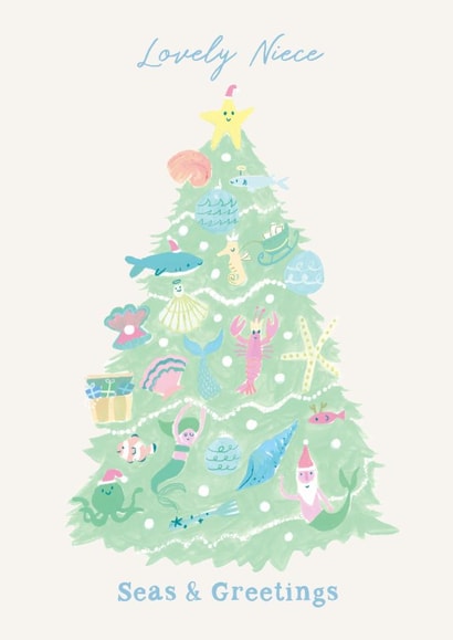 Classic Christmas Card - For Lovely Niece - Ocean Themed Christmas Tree created by Holly Fox