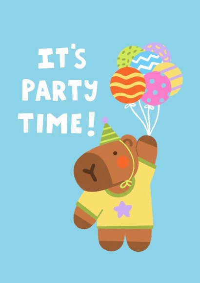 Cute Birthday Card - It's Party Time! - Capybara created by Gema Melgar