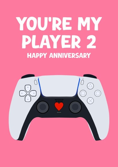 Fun Anniversary Card - Playstation Controller - You're My Player 2 - For Her created by Pink Peach Cards