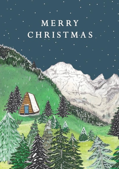 Classic Christmas Card - Cabin - Snow Mountains created by Charis Raine