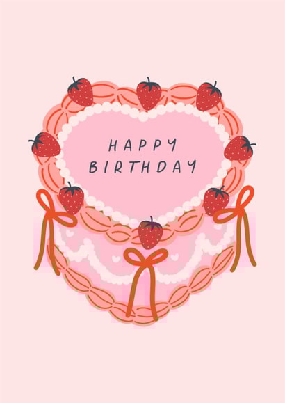 Classic Birthday Card - For Her - Strawberry Cake created by Sad Girl Illustration