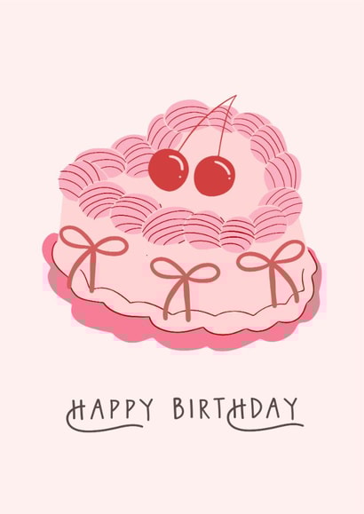 Classic Birthday Card - Cherry Cake - Ribbons created by Sad Girl Illustration