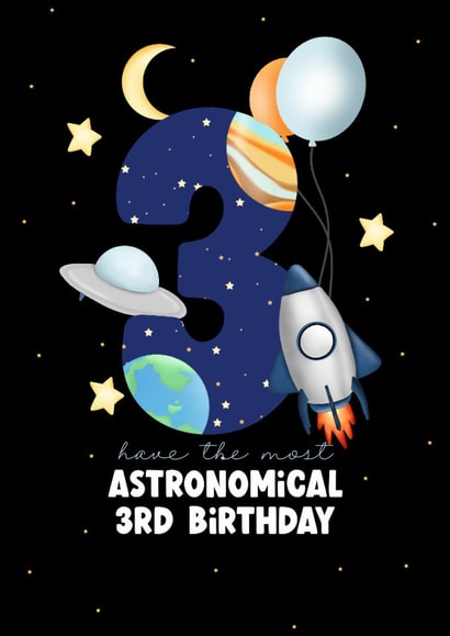 3rd birthday space theme, astronomical card for 3 year old created by LynseyLovez